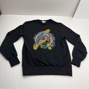 Eleven Paris Nolan Mens Size Small Black Embroidered Sweatshirt Peacock Feathers